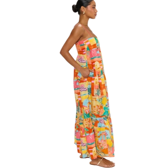 Show Me Your MuMu Multicolor Postcard Maxi Tiered Dress Sz XL - Picture 5 of 14